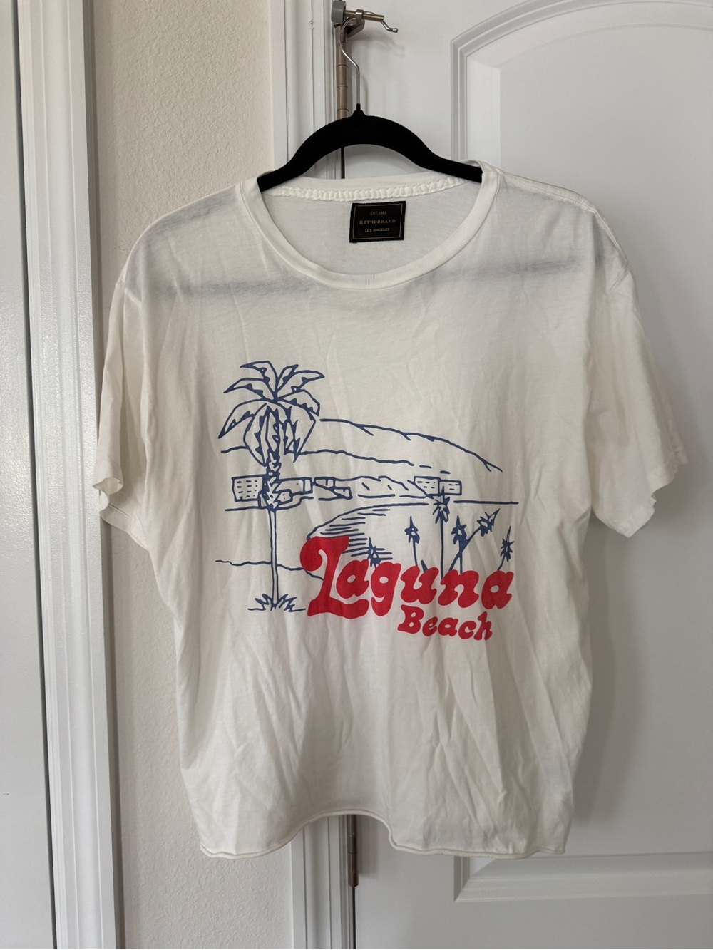 Unknown Brand Laguna Beach Graphic Tee - White with Red & Navy Print